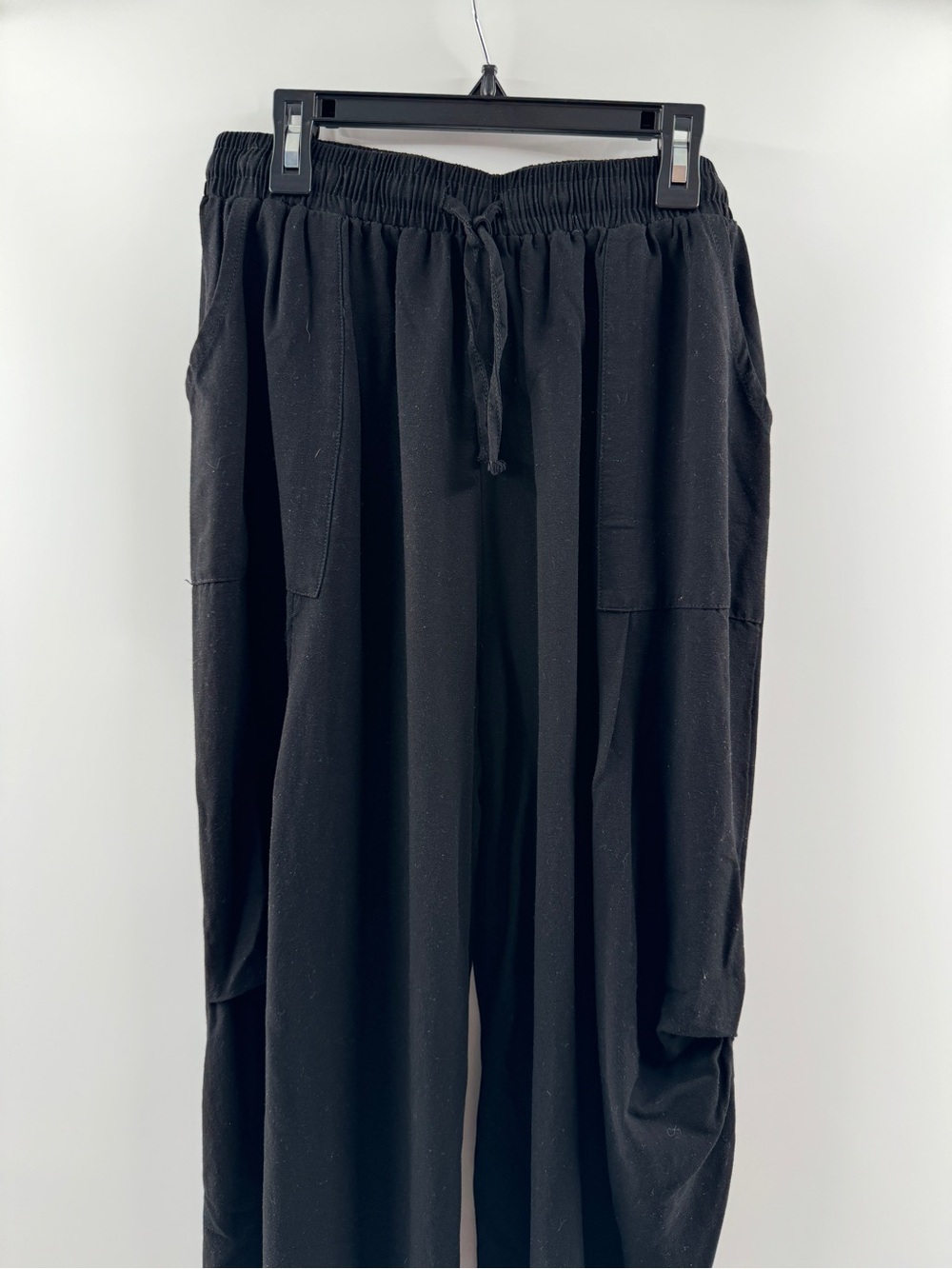 Black Cotton Linen Drawstring Cuffed Pants – Women’s Large - Picture 3 of 6